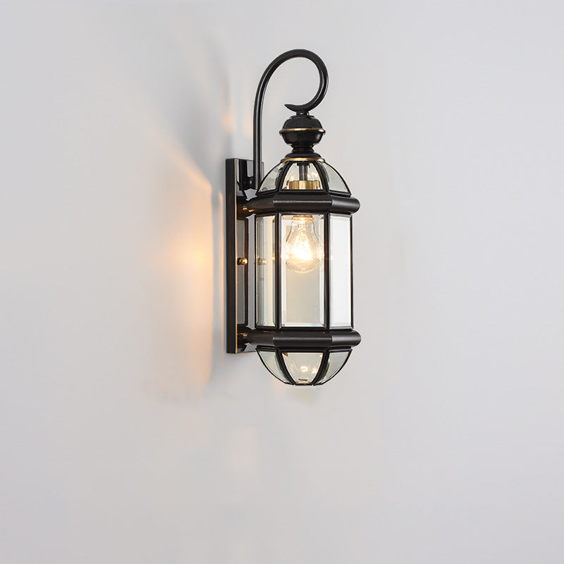 Lámpara de pared contemporánea escandinava hexagonal redonda de vidrio impermeable de latón de 1 luz para patio exterior 