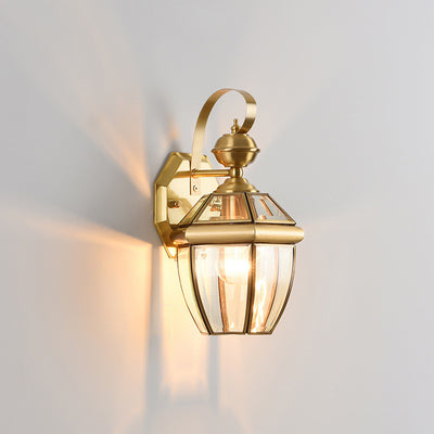 Lámpara de pared contemporánea escandinava hexagonal redonda de vidrio impermeable de latón de 1 luz para patio exterior 