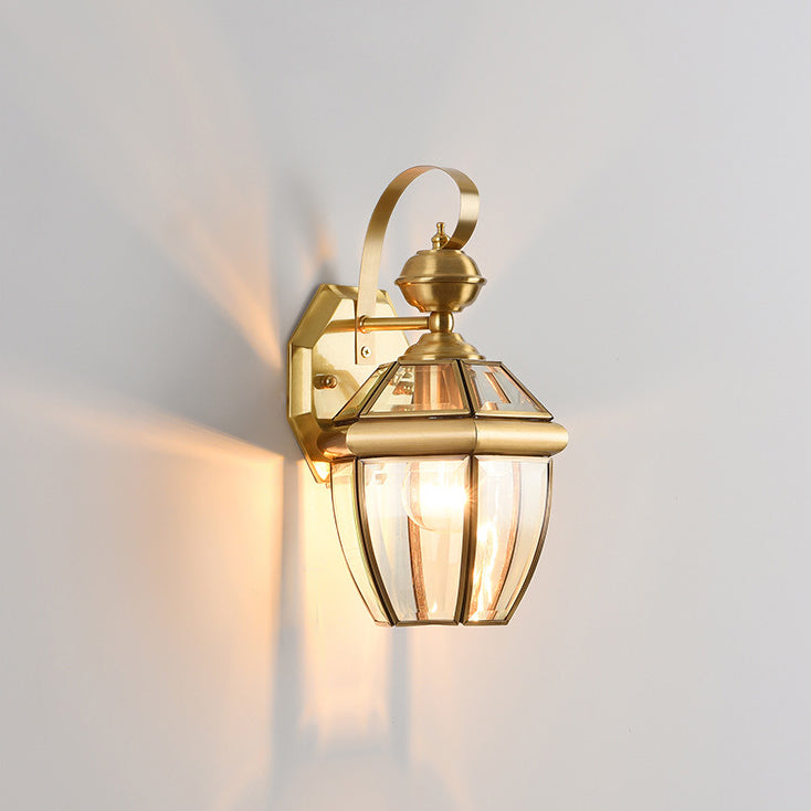 Lámpara de pared contemporánea escandinava hexagonal redonda de vidrio impermeable de latón de 1 luz para patio exterior 
