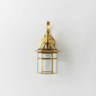 Lámpara de Aplique de Pared de 1 Luz Contemporánea Nórdica Hexagonal de Campana de Vidrio Impermeable de Latón para Patio Exterior 