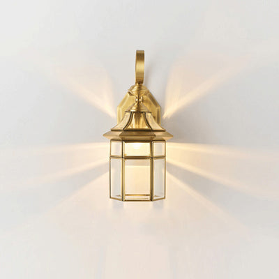 Lámpara de Aplique de Pared de 1 Luz Contemporánea Nórdica Hexagonal de Campana de Vidrio Impermeable de Latón para Patio Exterior 