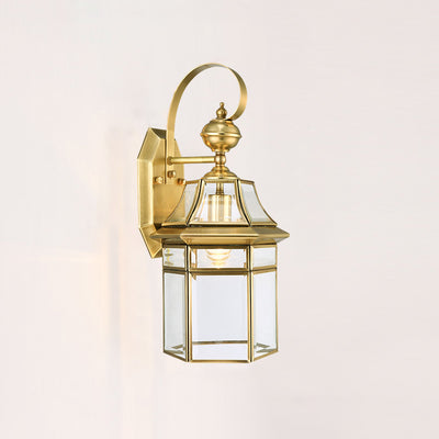 Lámpara de Aplique de Pared de 1 Luz Contemporánea Nórdica Hexagonal de Campana de Vidrio Impermeable de Latón para Patio Exterior 