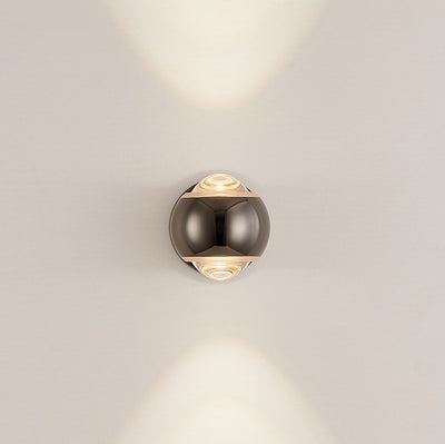 Applique murale LED contemporaine créative ronde orbe rotative en verre, fer et aluminium pour chambre à coucher 