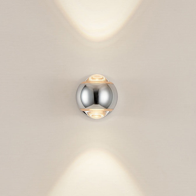 Applique murale LED contemporaine créative ronde orbe rotative en verre, fer et aluminium pour chambre à coucher 
