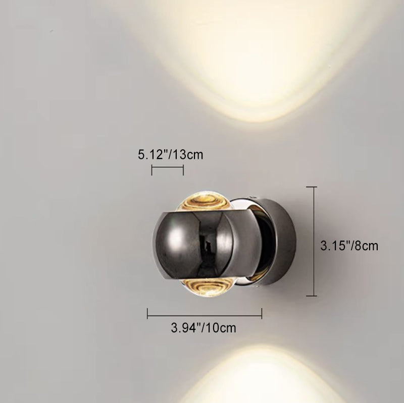 Applique murale LED contemporaine créative ronde orbe rotative en verre, fer et aluminium pour chambre à coucher 