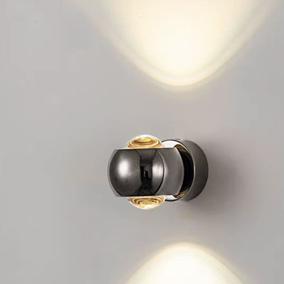 Applique murale LED contemporaine créative ronde orbe rotative en verre, fer et aluminium pour chambre à coucher 