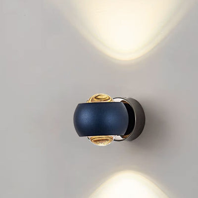 Applique murale LED contemporaine créative ronde orbe rotative en verre, fer et aluminium pour chambre à coucher 
