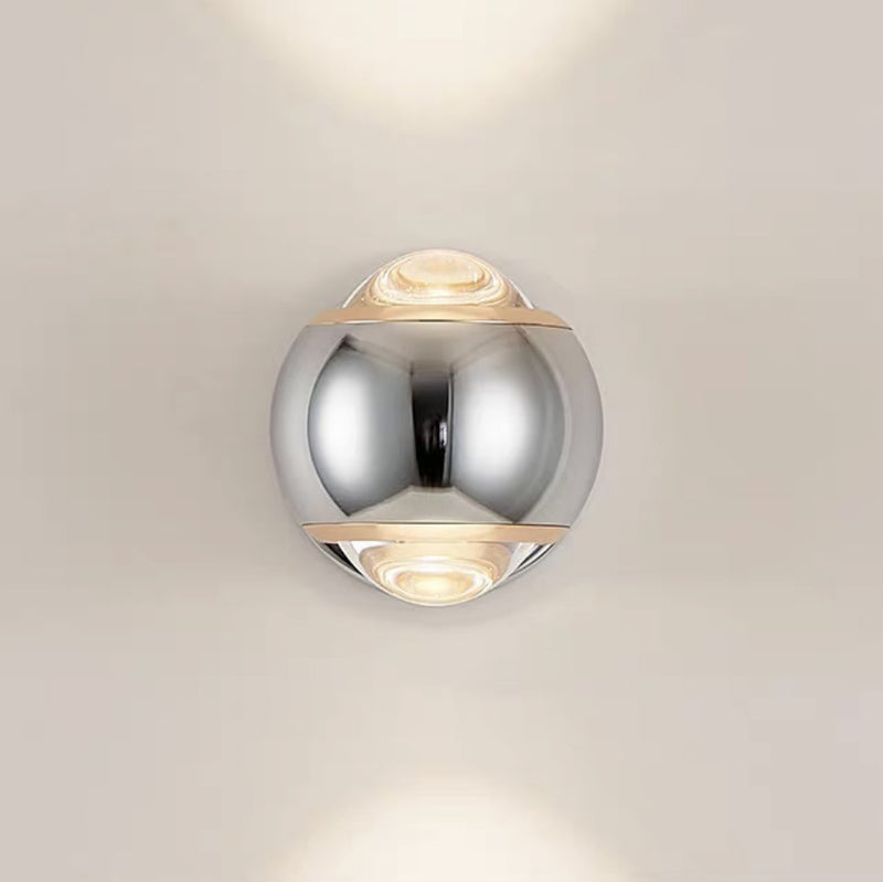 Applique murale LED contemporaine créative ronde orbe rotative en verre, fer et aluminium pour chambre à coucher 