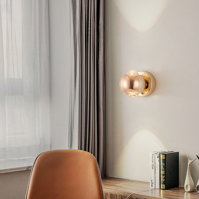 Applique murale LED contemporaine créative ronde orbe rotative en verre, fer et aluminium pour chambre à coucher 