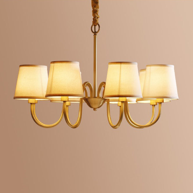 Chandelier traditionnel rustique rond en branches courbées avec tissu et laiton 3/6 lumières pour salon 