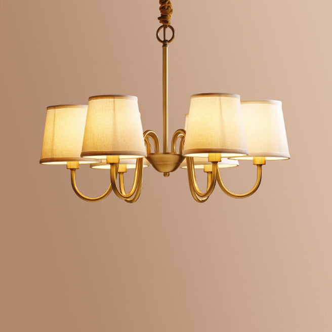 Chandelier traditionnel rustique rond en branches courbées avec tissu et laiton 3/6 lumières pour salon 