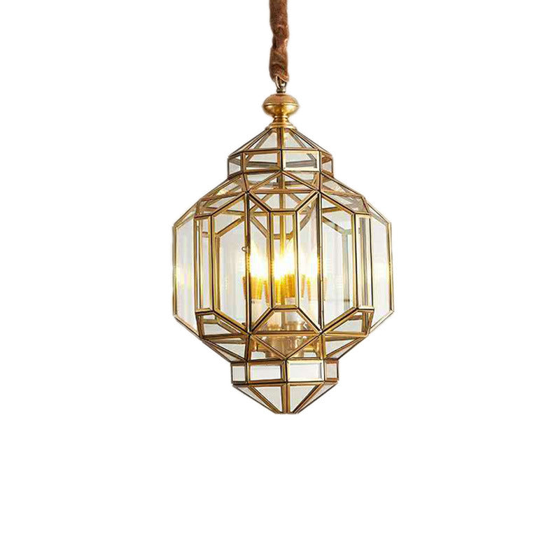 Moderner luxuriöser Prismen-Kronleuchter aus achteckigem Glas und Messing mit 3/4/6 Leuchten fürs Wohnzimmer 