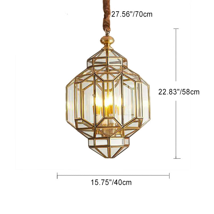 Moderner luxuriöser Prismen-Kronleuchter aus achteckigem Glas und Messing mit 3/4/6 Leuchten fürs Wohnzimmer 