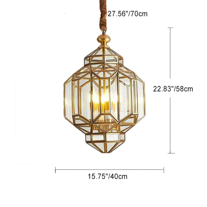 Moderner luxuriöser Prismen-Kronleuchter aus achteckigem Glas und Messing mit 3/4/6 Leuchten fürs Wohnzimmer 