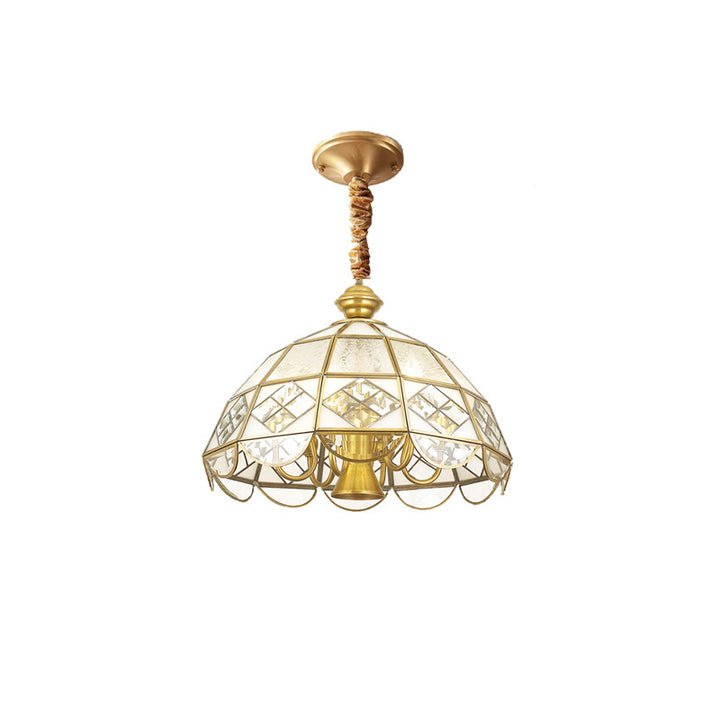 Contemporary Scandinavian Round Umbrella Glass Copper 1/7 Light Chandelier For Living Room