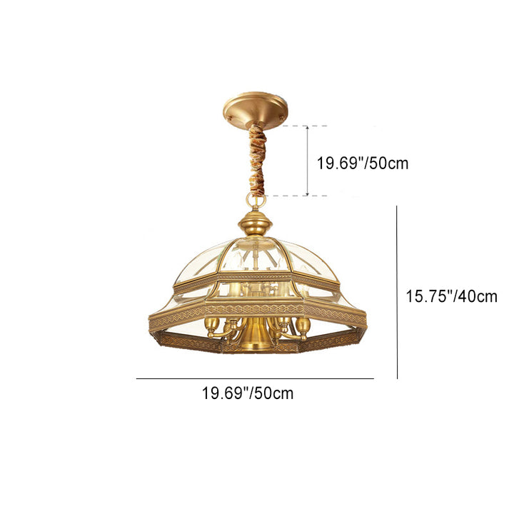 Contemporary Scandinavian Round Umbrella Glass Copper 1/7 Light Chandelier For Living Room