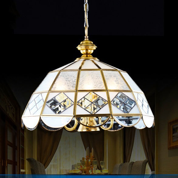 Contemporary Scandinavian Round Umbrella Glass Copper 1/7 Light Chandelier For Living Room