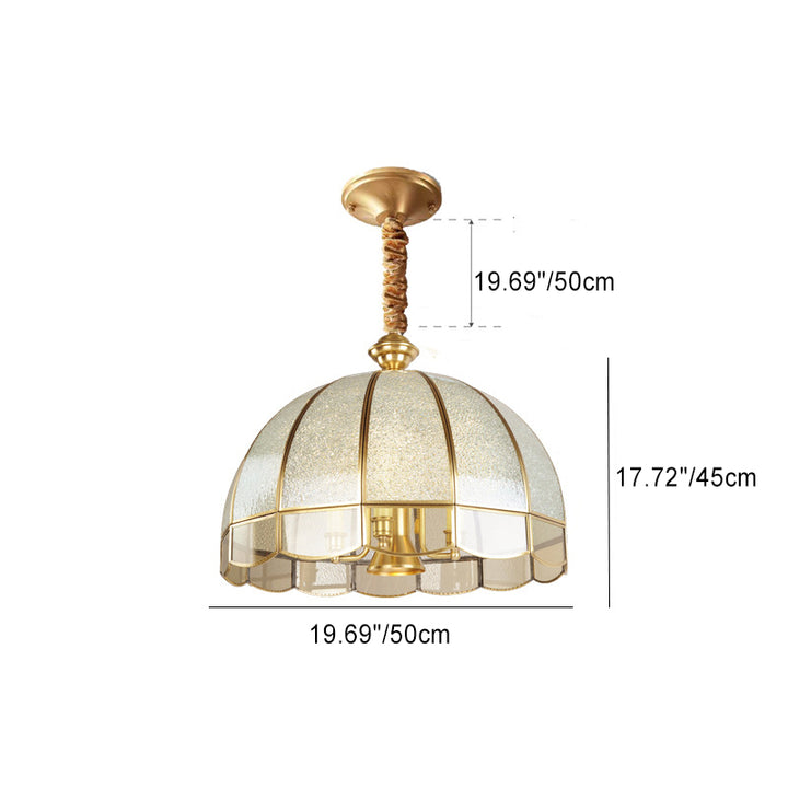 Contemporary Scandinavian Round Umbrella Glass Copper 1/7 Light Chandelier For Living Room