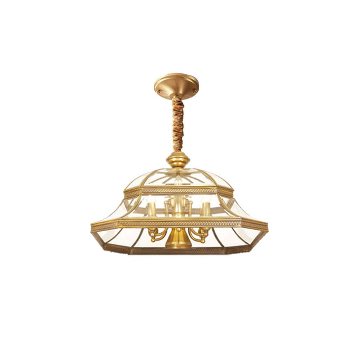 Contemporary Scandinavian Round Umbrella Glass Copper 1/7 Light Chandelier For Living Room