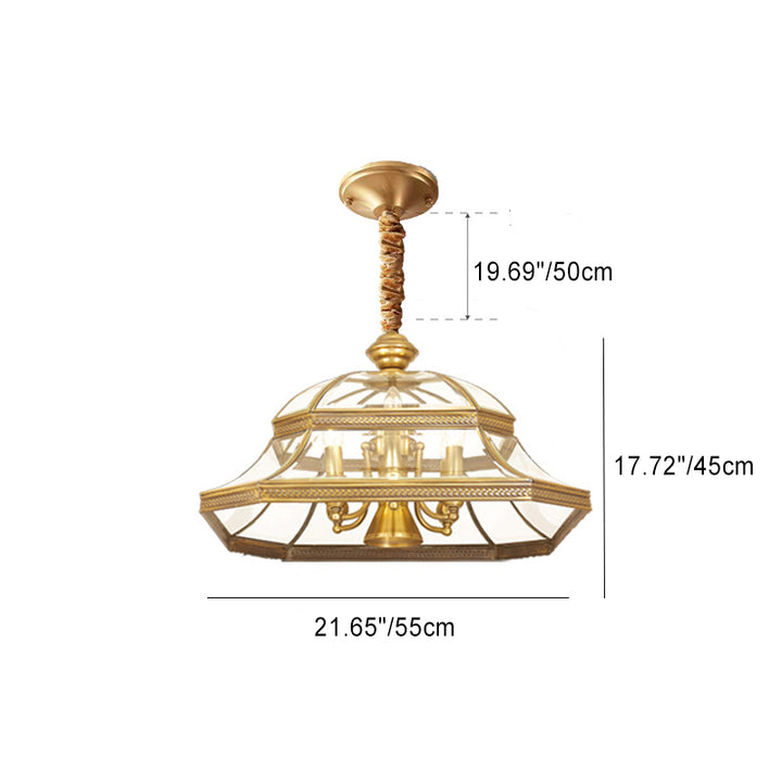 Contemporary Scandinavian Round Umbrella Glass Copper 1/7 Light Chandelier For Living Room