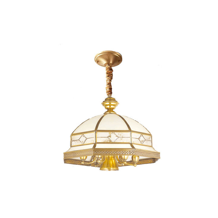 Contemporary Scandinavian Round Umbrella Glass Copper 1/7 Light Chandelier For Living Room