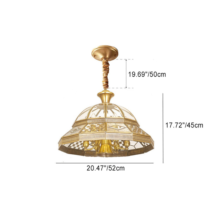 Contemporary Scandinavian Round Umbrella Glass Copper 1/7 Light Chandelier For Living Room