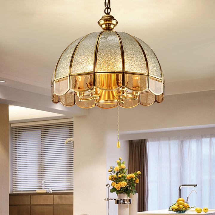 Lustre moderne de luxe en laiton avec abat-jour en verre rond 1/6 lumières pour salon 