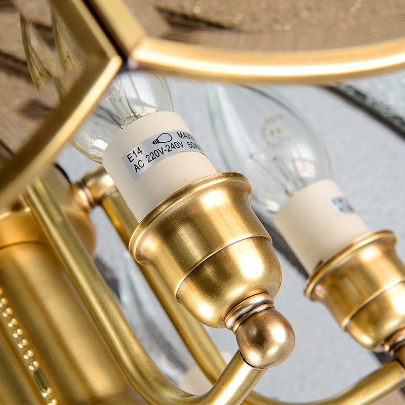 Lustre moderne de luxe en laiton avec abat-jour en verre rond 1/6 lumières pour salon 