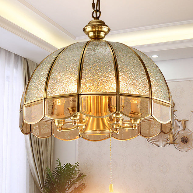 Lustre moderne de luxe en laiton avec abat-jour en verre rond 1/6 lumières pour salon 