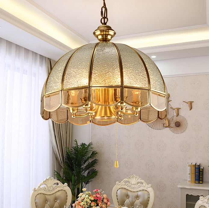 Lustre moderne de luxe en laiton avec abat-jour en verre rond 1/6 lumières pour salon 
