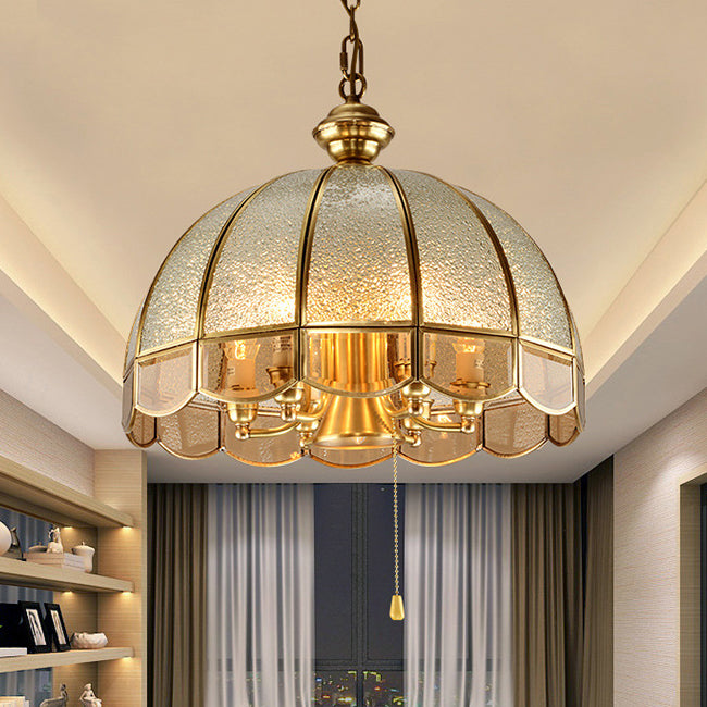 Lustre moderne de luxe en laiton avec abat-jour en verre rond 1/6 lumières pour salon 