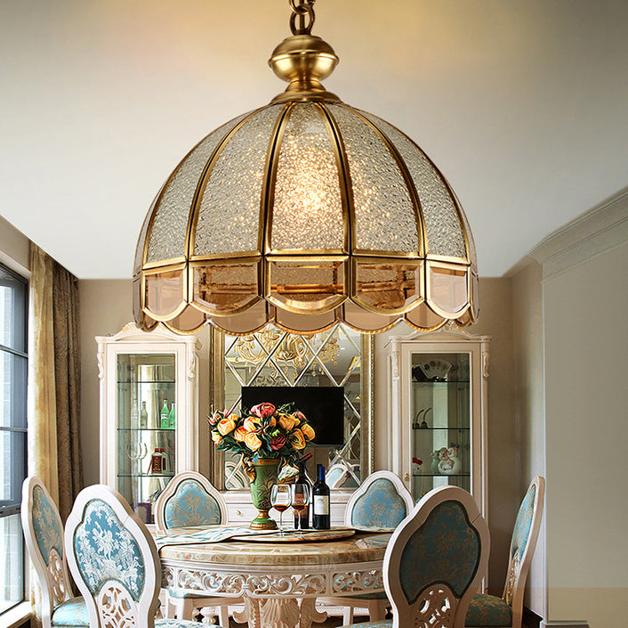 Lustre moderne de luxe en laiton avec abat-jour en verre rond 1/6 lumières pour salon 