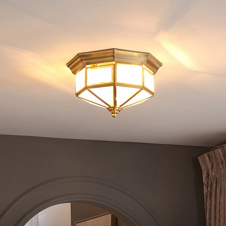 Lustre de plafond contemporain scandinave hexagonal en verre carré cuivre fer 2/3 lumières pour chambre 