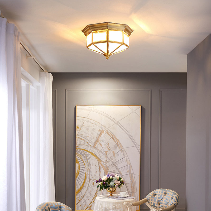 Lustre de plafond contemporain scandinave hexagonal en verre carré cuivre fer 2/3 lumières pour chambre 