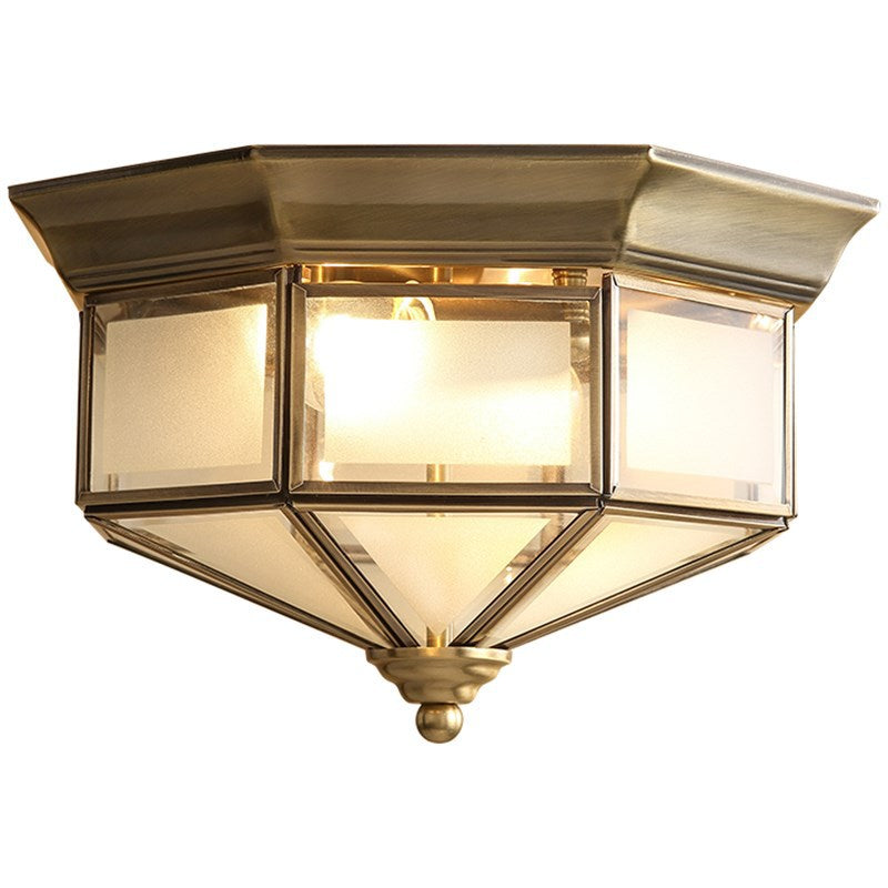 Luz de techo empotrada contemporánea escandinava de vidrio hexagonal cuadrado de cobre y hierro con 2/3 luces para dormitorio 