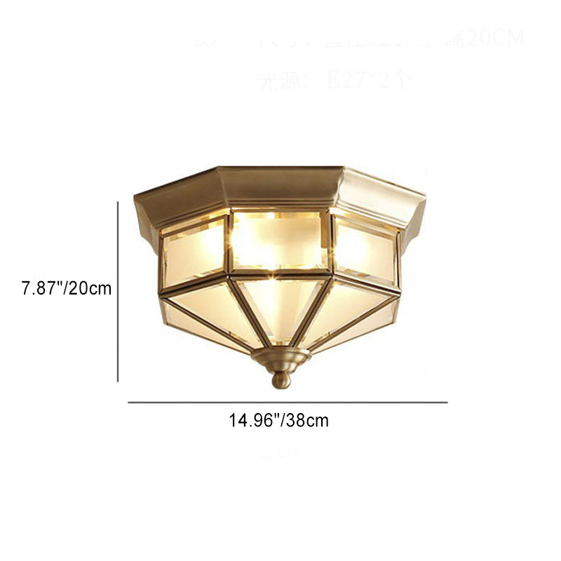 Luz de techo empotrada contemporánea escandinava de vidrio hexagonal cuadrado de cobre y hierro con 2/3 luces para dormitorio 