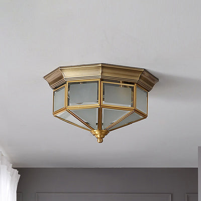 Luz de techo empotrada contemporánea escandinava de vidrio hexagonal cuadrado de cobre y hierro con 2/3 luces para dormitorio 