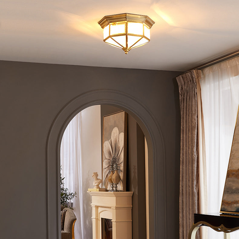 Luz de techo empotrada contemporánea escandinava de vidrio hexagonal cuadrado de cobre y hierro con 2/3 luces para dormitorio 