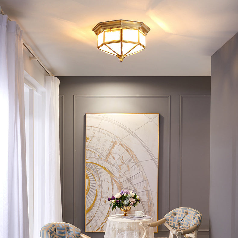 Lustre de plafond contemporain scandinave hexagonal en verre carré cuivre fer 2/3 lumières pour chambre 