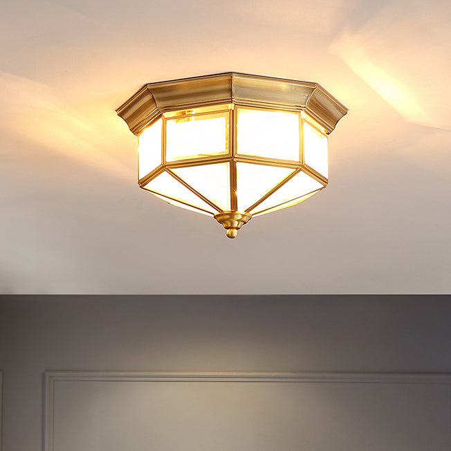 Lustre de plafond contemporain scandinave hexagonal en verre carré cuivre fer 2/3 lumières pour chambre 