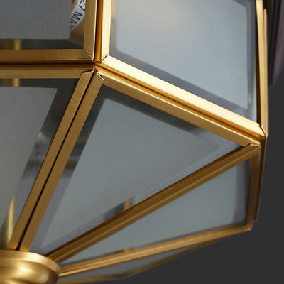 Luz de techo empotrada contemporánea escandinava de vidrio hexagonal cuadrado de cobre y hierro con 2/3 luces para dormitorio 