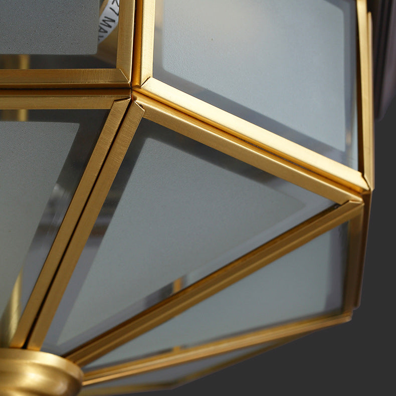 Luz de techo empotrada contemporánea escandinava de vidrio hexagonal cuadrado de cobre y hierro con 2/3 luces para dormitorio 