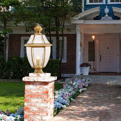 Contemporáneo Escandinavo Hexagonal Campana Vidrio Latón 1-Luz Luz Exterior Para Patio Exterior 