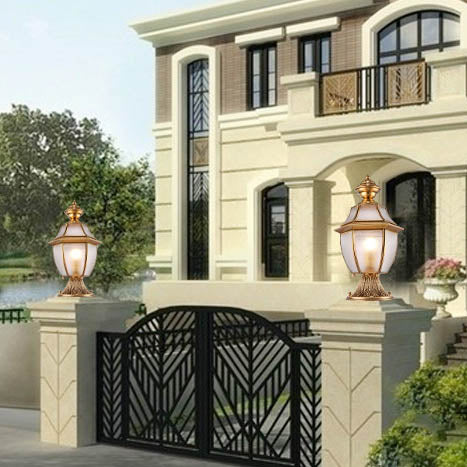 Contemporáneo Escandinavo Hexagonal Campana Vidrio Latón 1-Luz Luz Exterior Para Patio Exterior 