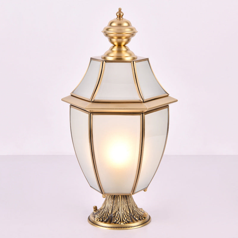 Contemporary Scandinavian Hexagonal Bell Glass Brass 1-Light Outdoor Light For Outdoor Patio