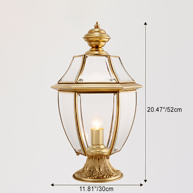 Contemporary Scandinavian Hexagonal Bell Glass Brass 1-Light Outdoor Light For Outdoor Patio