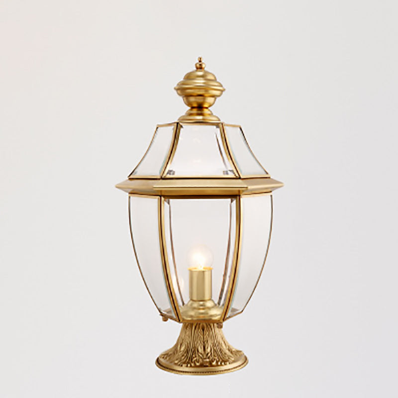 Contemporary Scandinavian Hexagonal Bell Glass Brass 1-Light Outdoor Light For Outdoor Patio