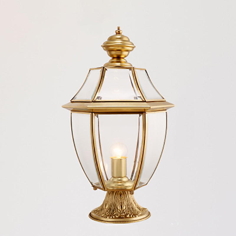 Contemporary Scandinavian Hexagonal Bell Glass Brass 1-Light Outdoor Light For Outdoor Patio