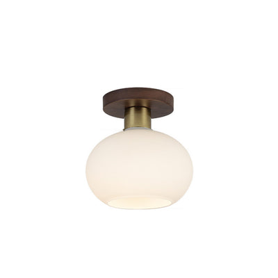 Traditionelle chinesische runde Kugel Glas Walnuss Messing 1-Licht Semi-Flush Mount Deckenleuchte für Schlafzimmer 