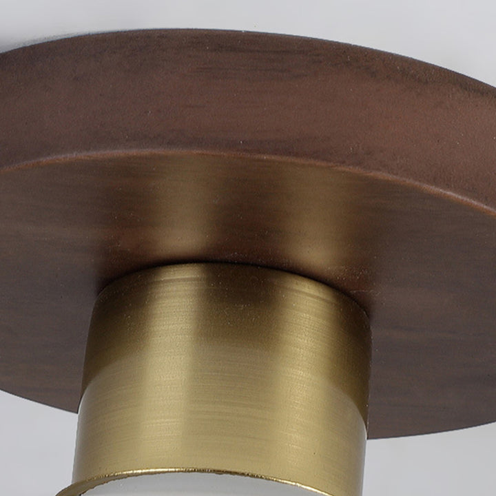 Plafonnier semi-encastré 1 lumière en laiton et noyer avec globe en verre rond chinois traditionnel pour chambre à coucher 